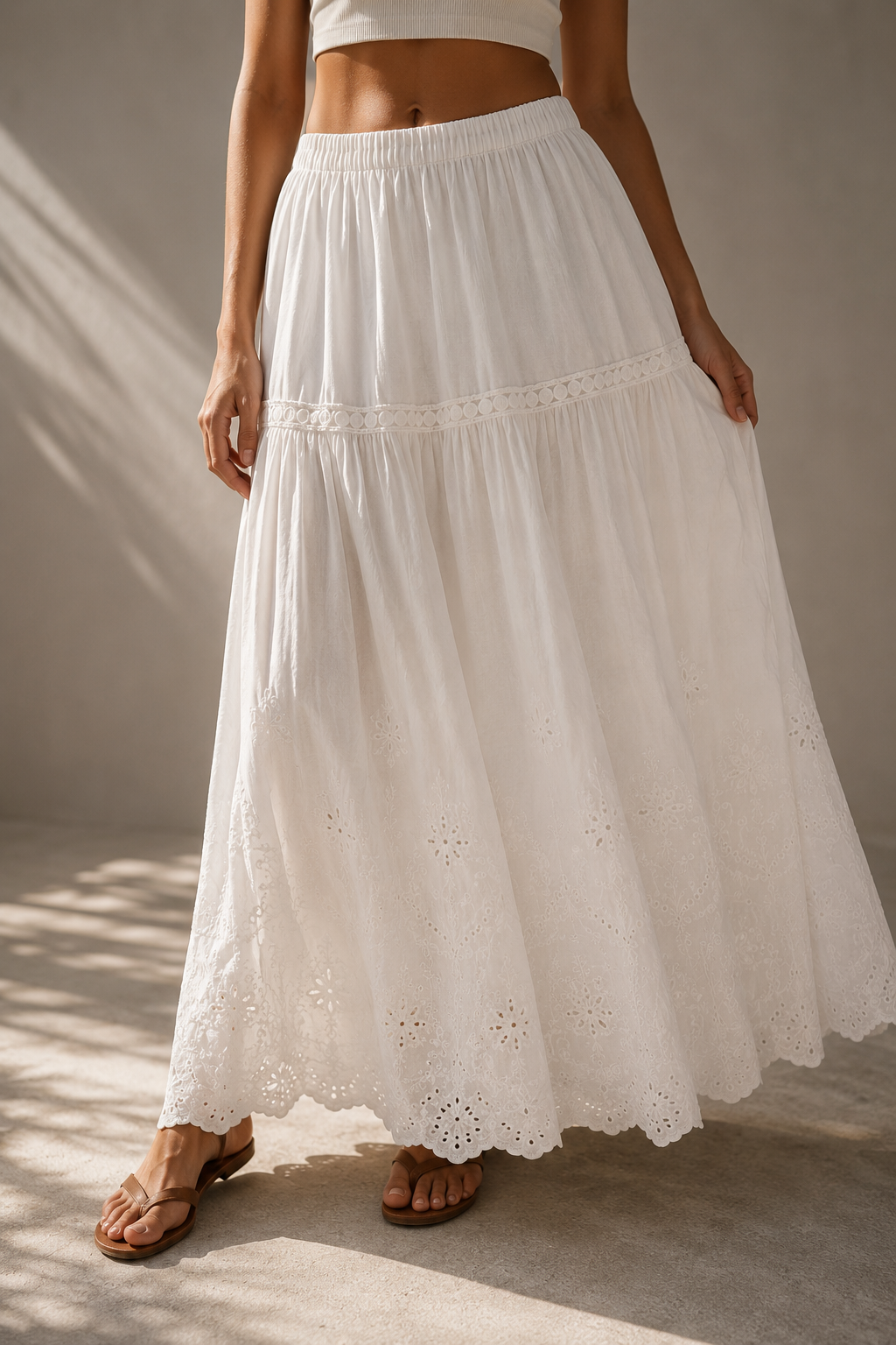 Mare Broderie Maxi Skirt - White