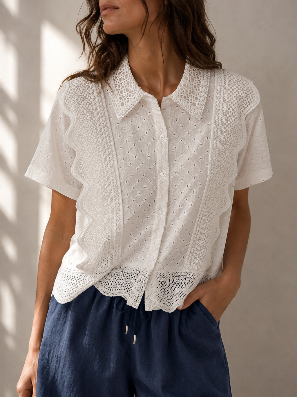 Ravello Broderie Shirt - White