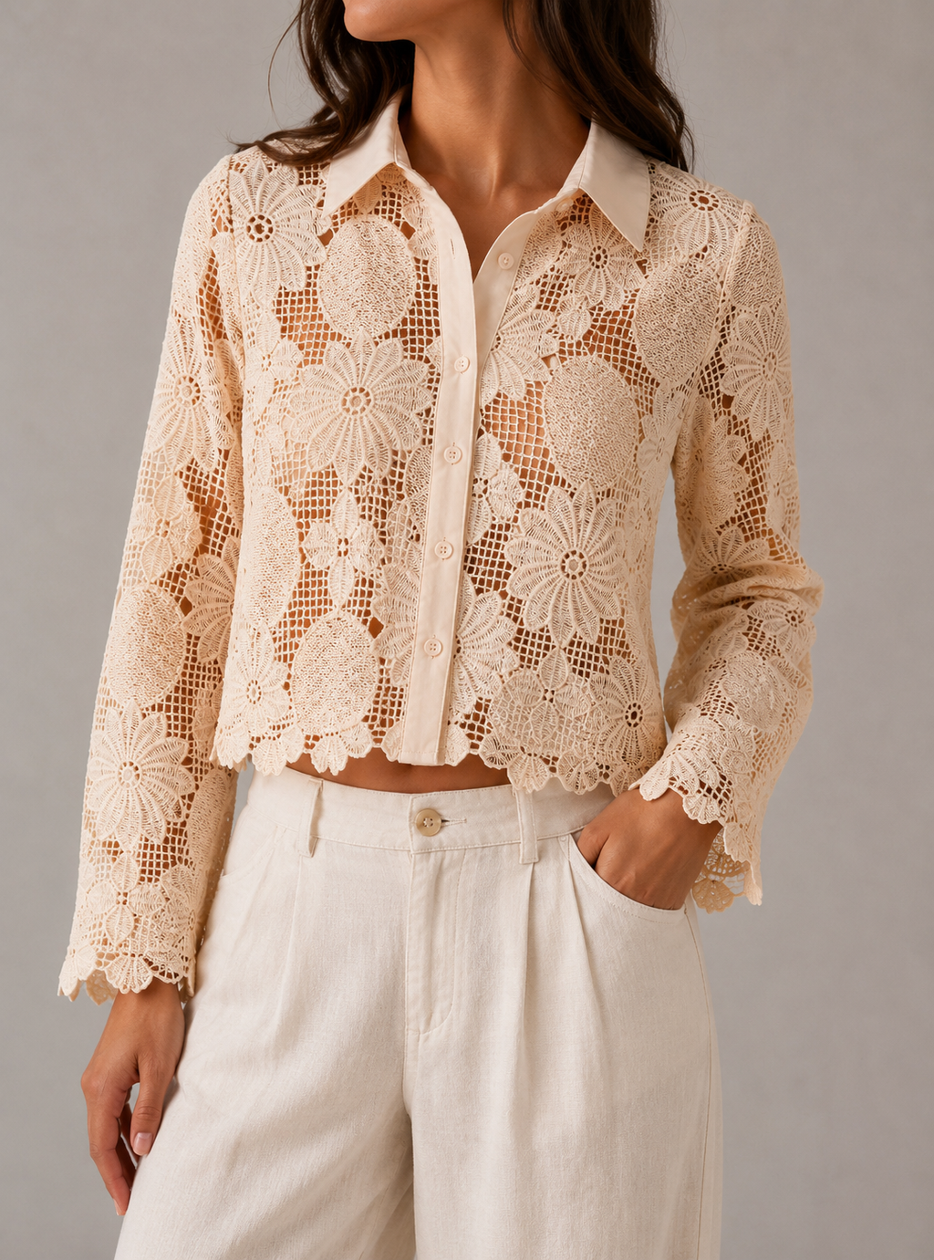 Alessia Broderie Shirt - Buttercream