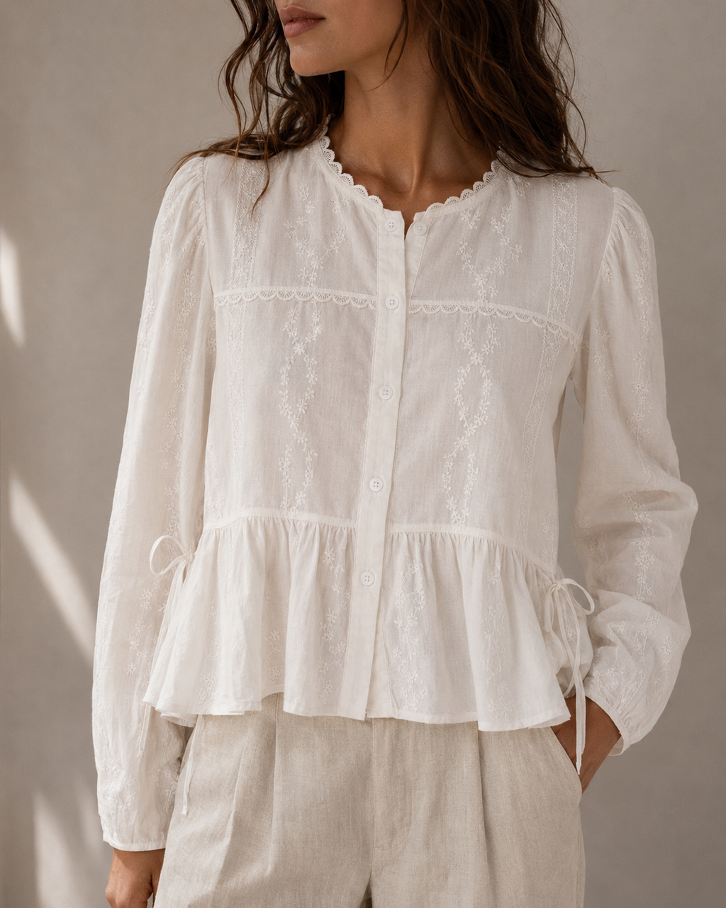 Lucia Broderie Shirt - White