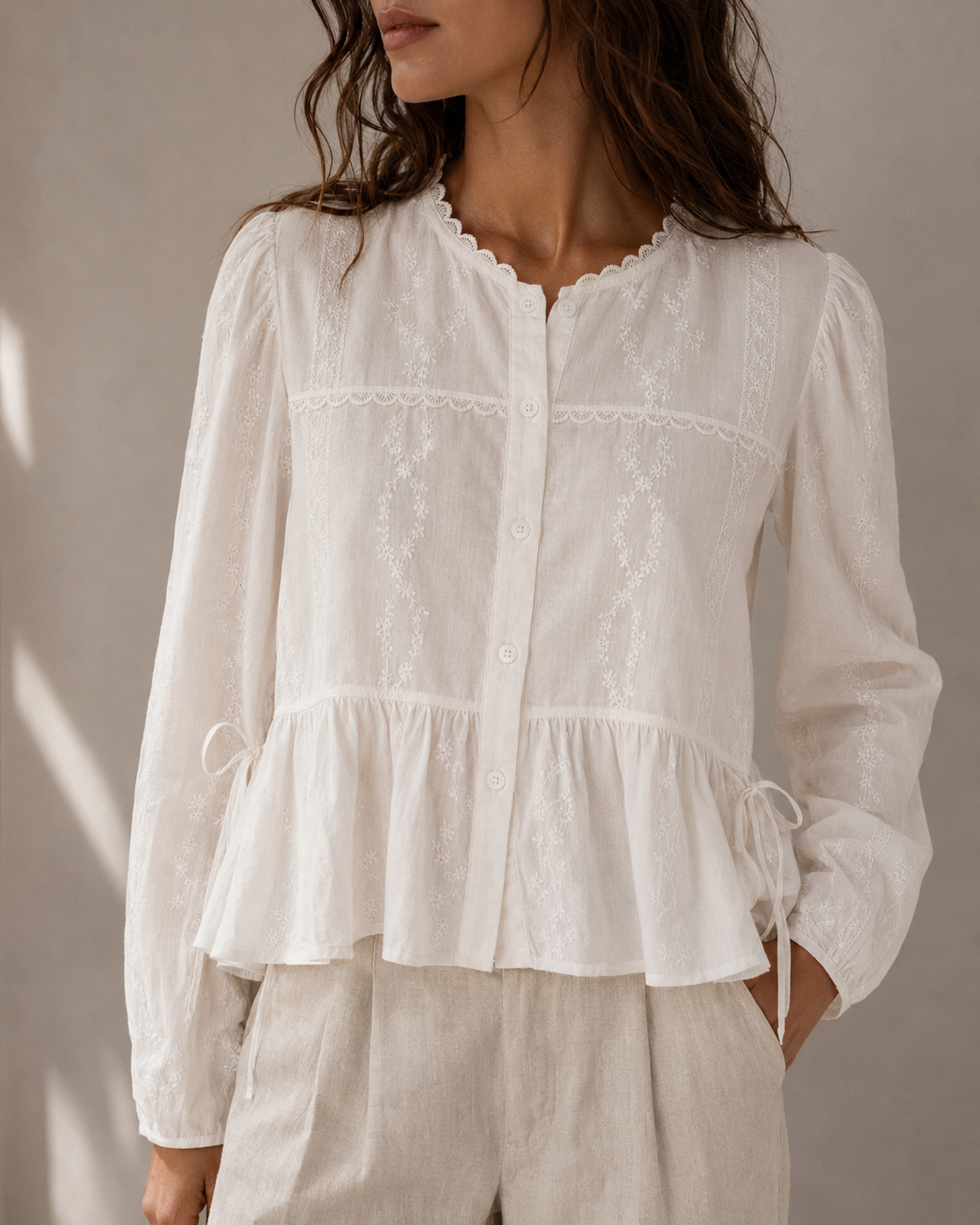 Lucia Broderie Shirt - White