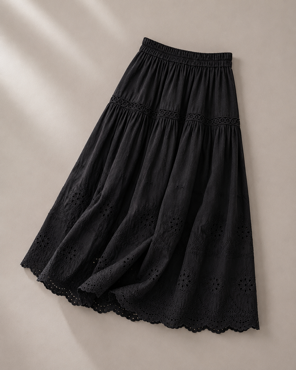 Notte Broderie Maxi Skirt - Black