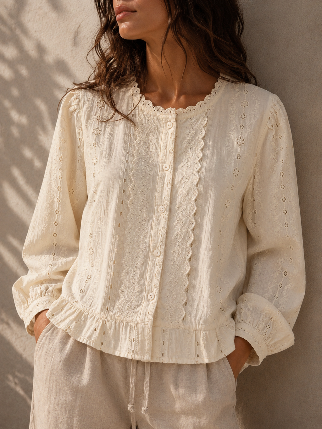 Bianca Broderie Shirt - Buttercream