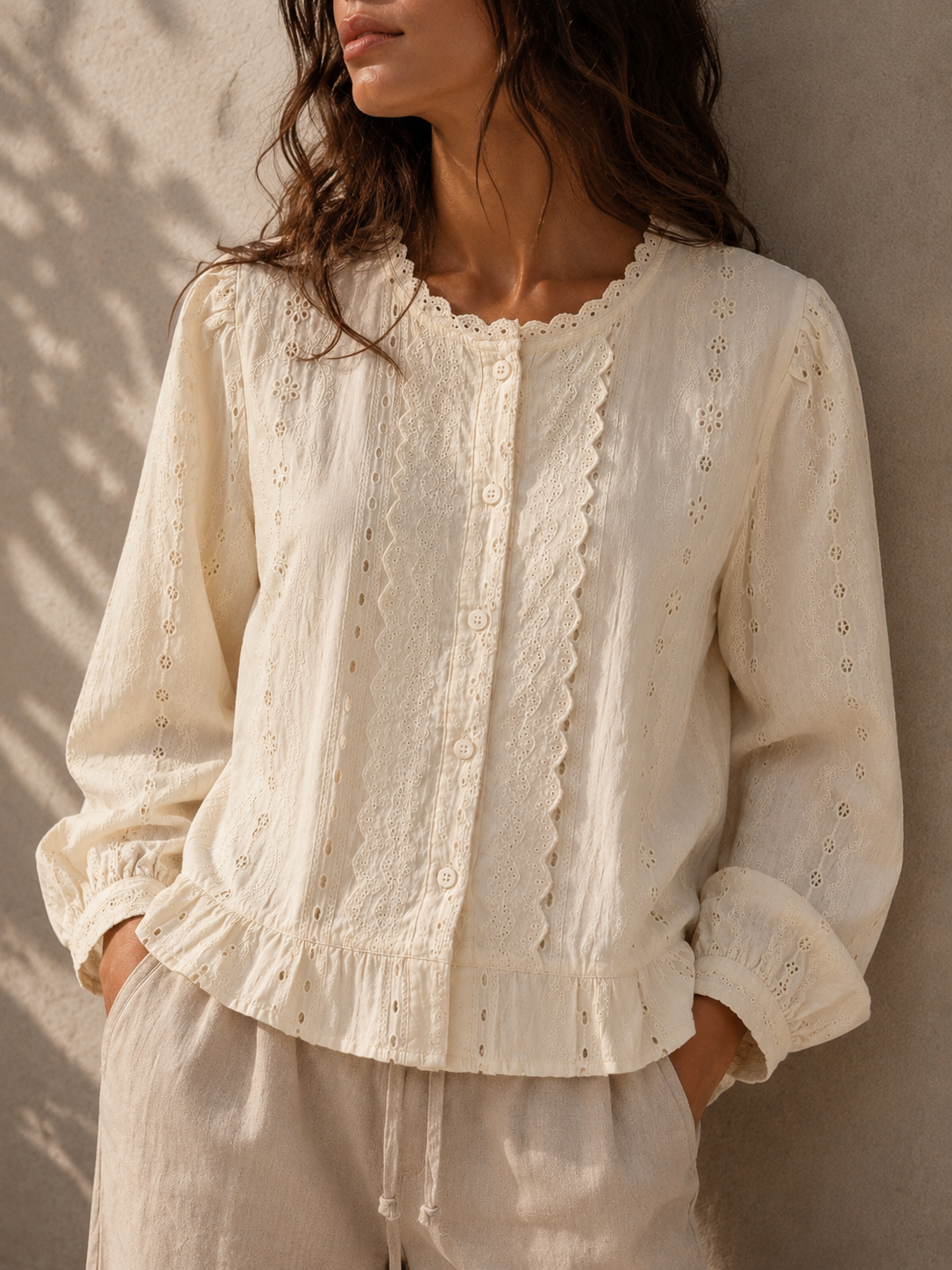 Bianca Broderie Shirt - Buttercream