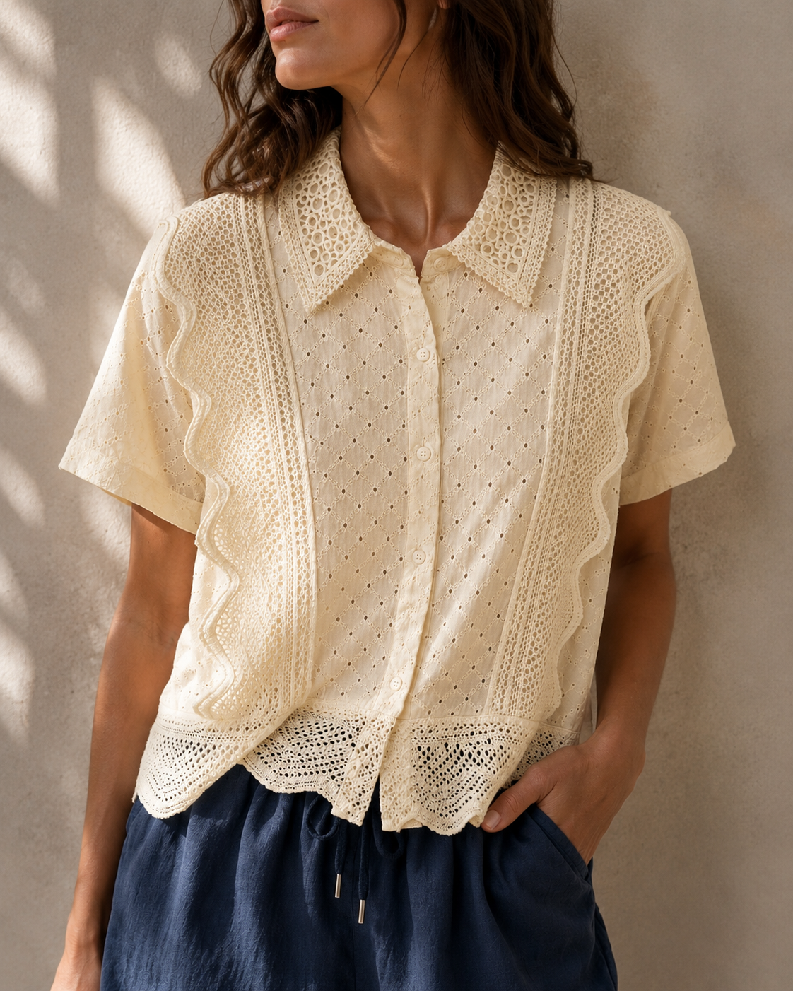 Amalfi Broderie Shirt - Buttercream